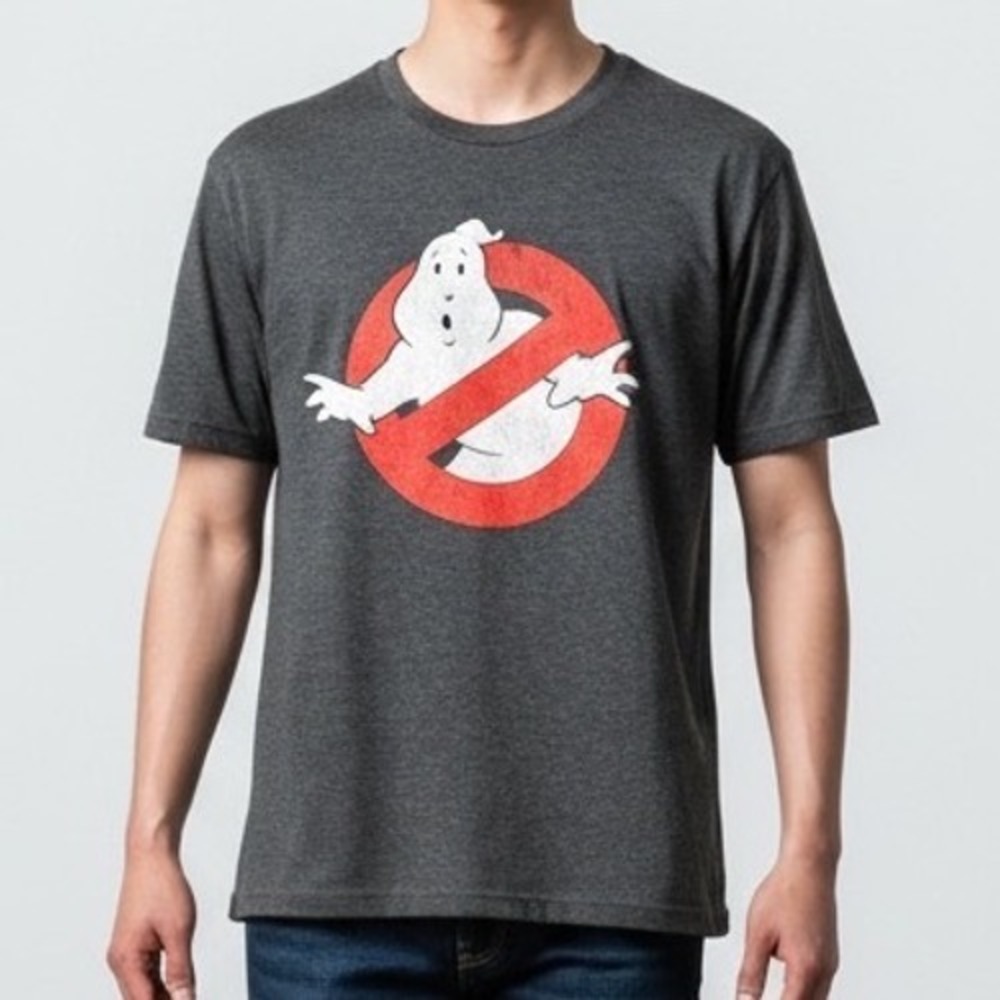 Ghostbusters T-Shirt Mens Medium Charcoal Gray distressed print 80s movie fan
